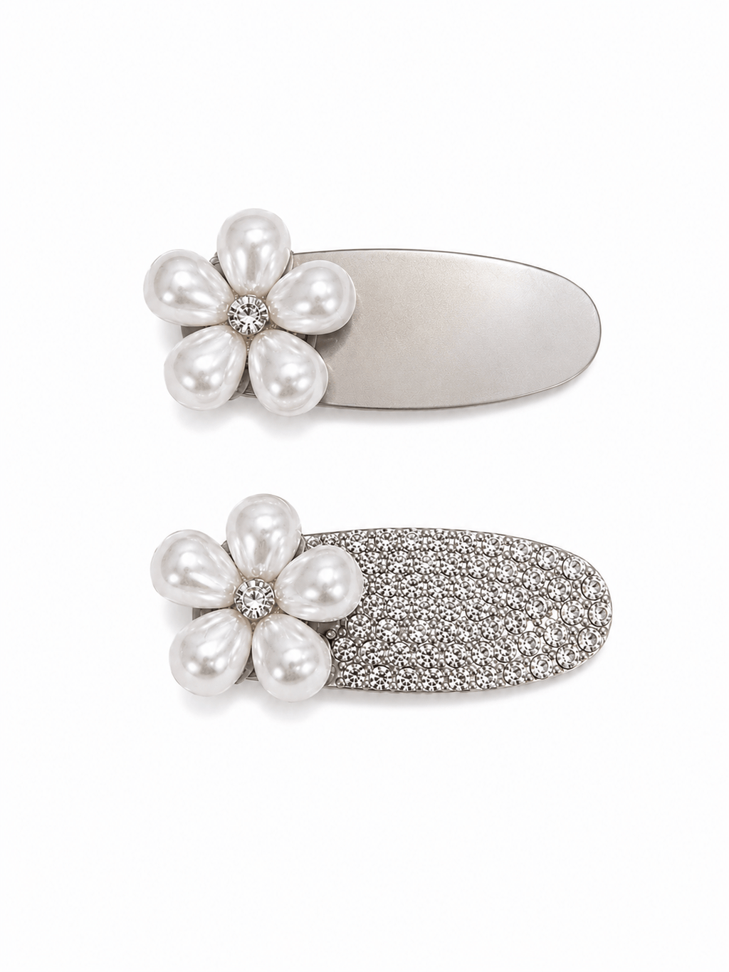 Pearl Flower Rhinestone Alligator Hair Clips – 2-Piece Hair Clip Set
