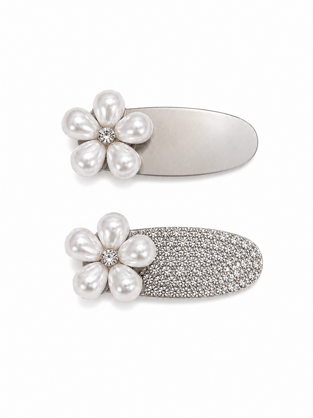 Pearl Flower Rhinestone Alligator Hair Clips – 2-Piece Hair Clip Set