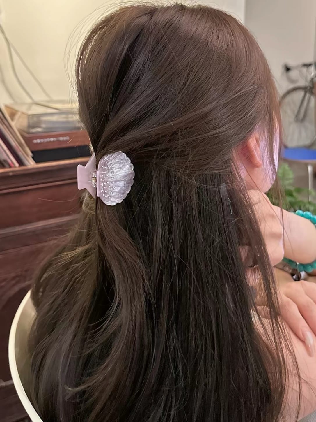 Pearl Shell Rhinestone Claw Clips | 2-Piece Hair Clip Set