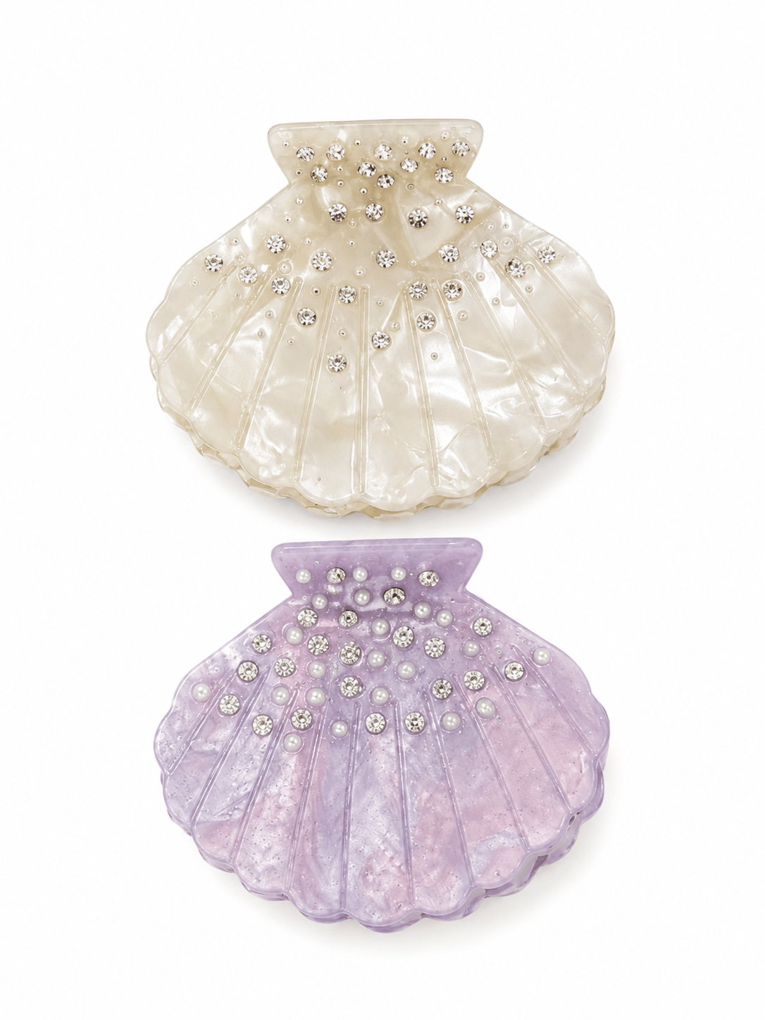 Pearl Shell Rhinestone Claw Clips | 2-Piece Hair Clip Set