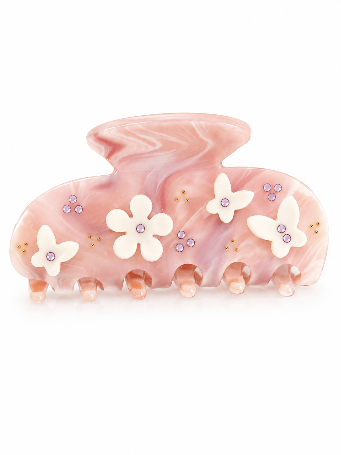 Pink 3D Flower Rhinestone Hair Claw Clip – Elegant Medium Acrylic Hair Accessory