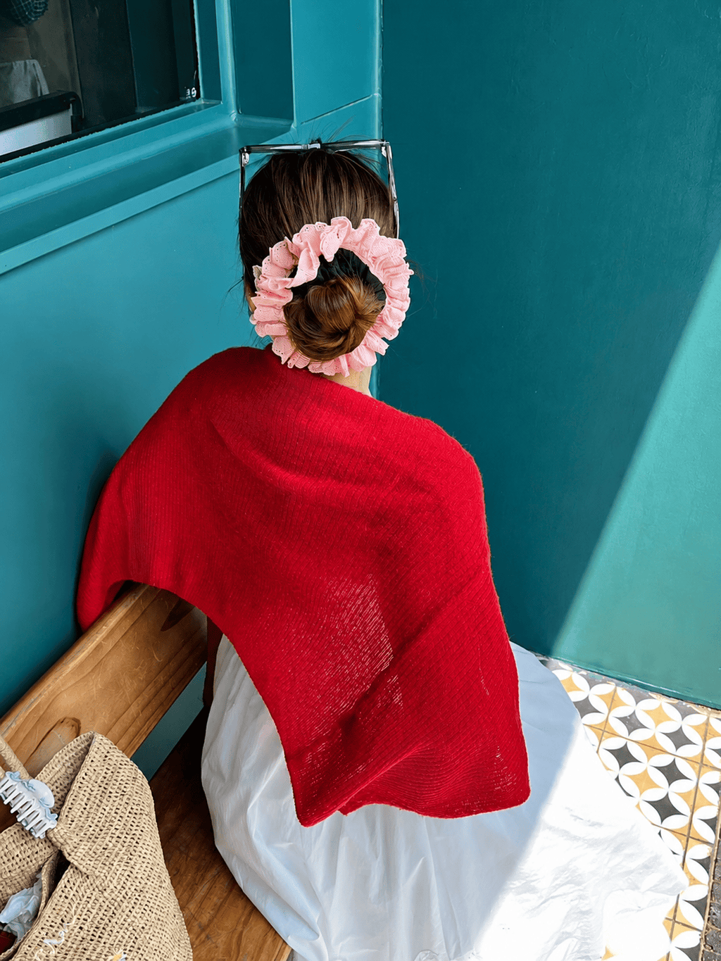 Pink & Black Lace Ruffle Scrunchie | Vintage Hair Tie for Women