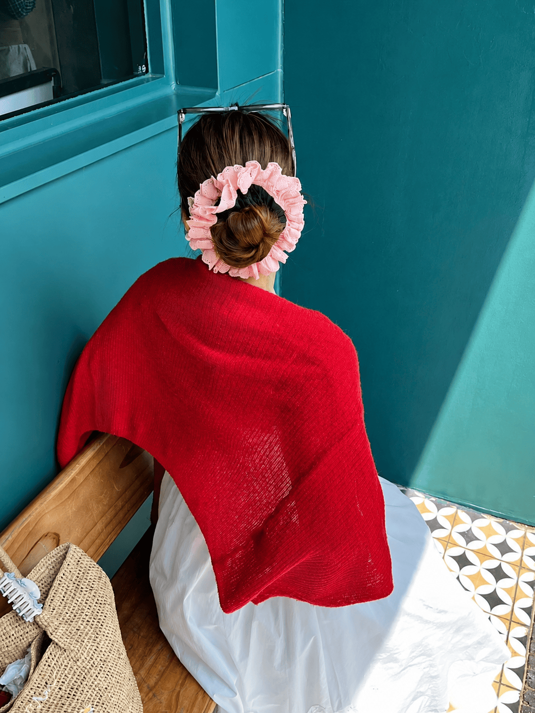 Pink & Black Lace Ruffle Scrunchie | Vintage Hair Tie for Women