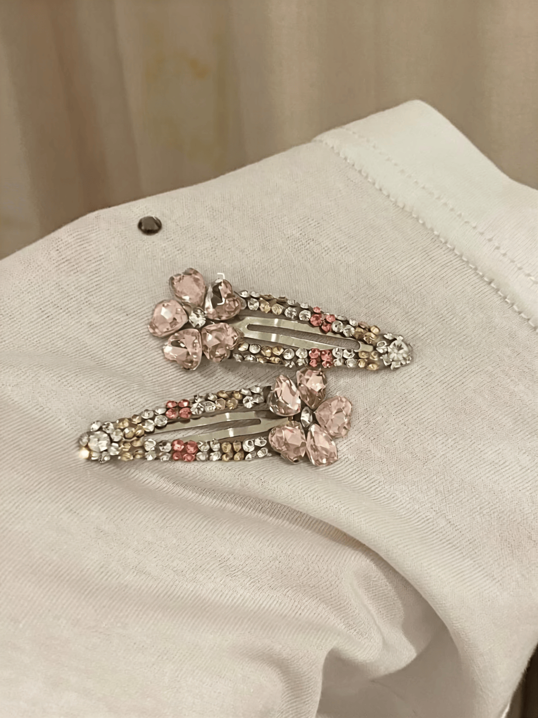 Pink Flower Rhinestone BB Hair Clips – 2-Piece Sparkling Set