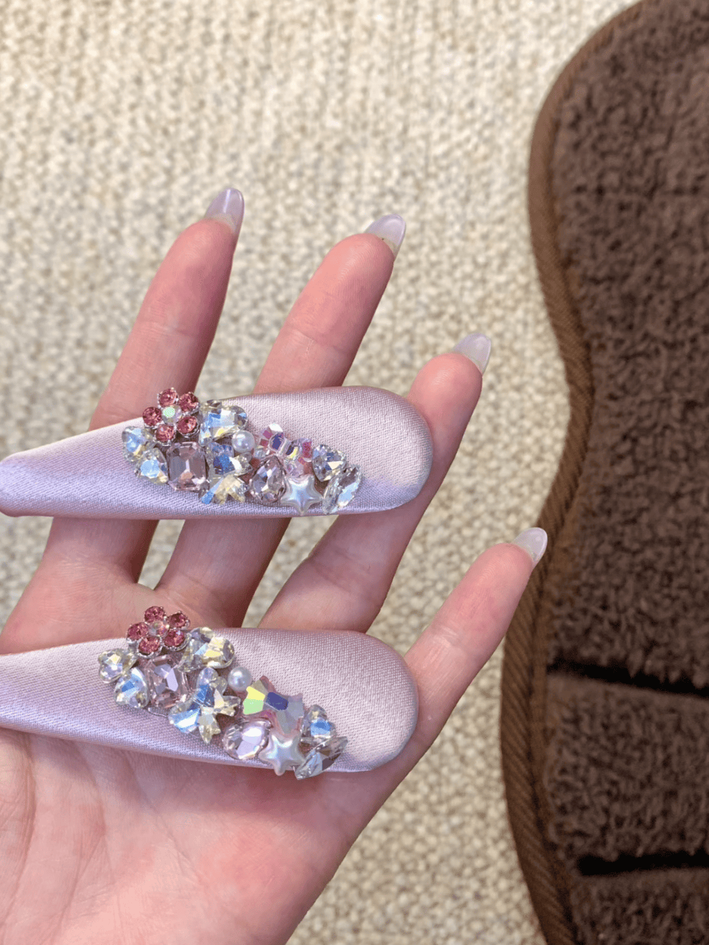 Pink Satin Rhinestone Hair Clips – Elegant Crystal Barrettes, 2-Piece Set