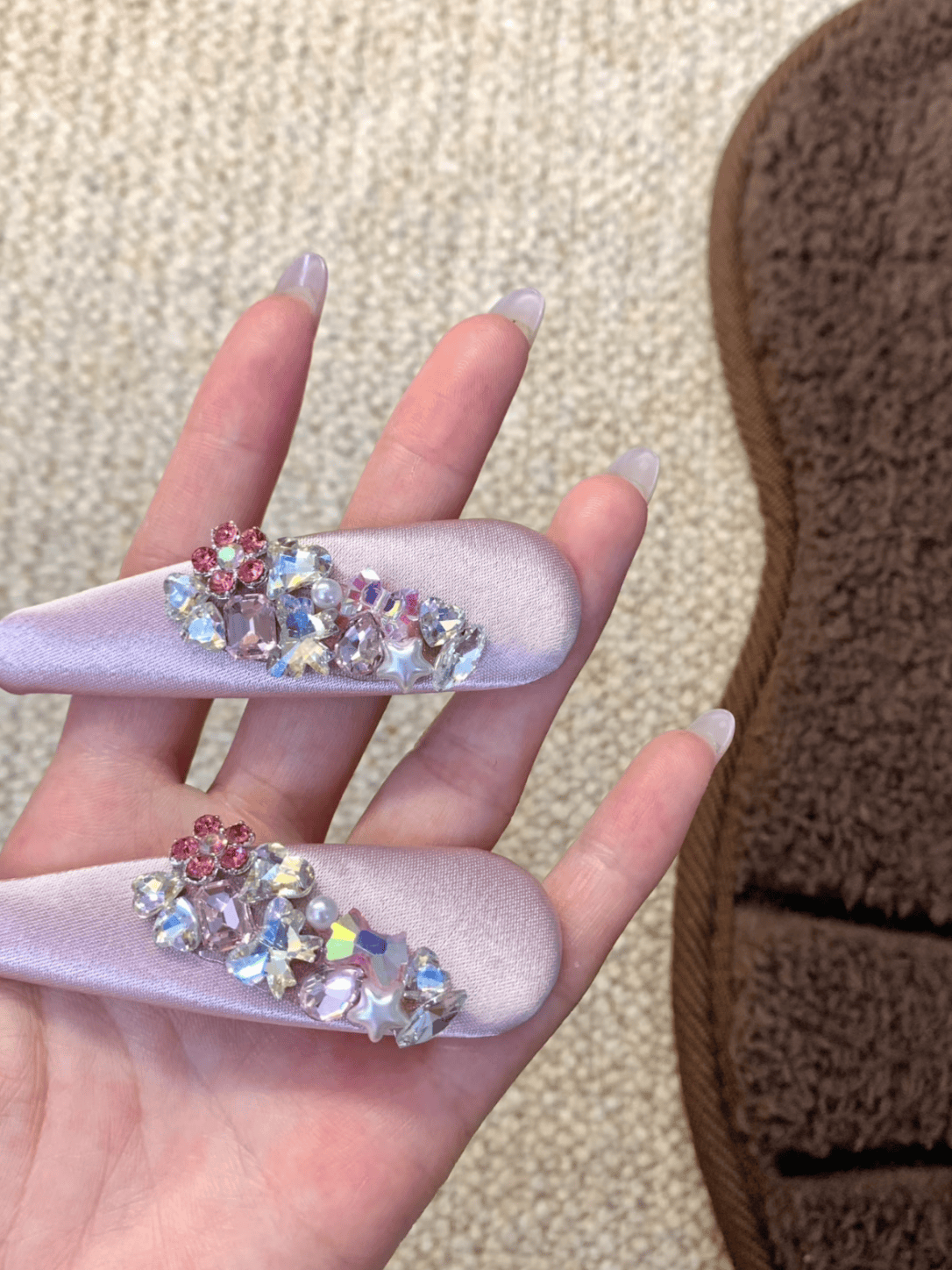Pink Satin Rhinestone Hair Clips – Elegant Crystal Barrettes, 2-Piece Set