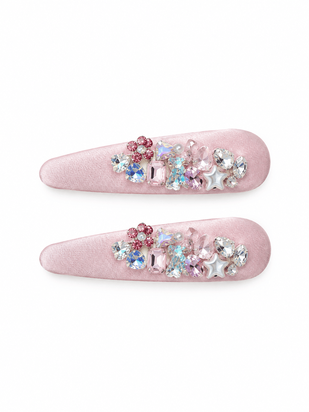 Pink Satin Rhinestone Hair Clips – Elegant Crystal Barrettes, 2-Piece Set