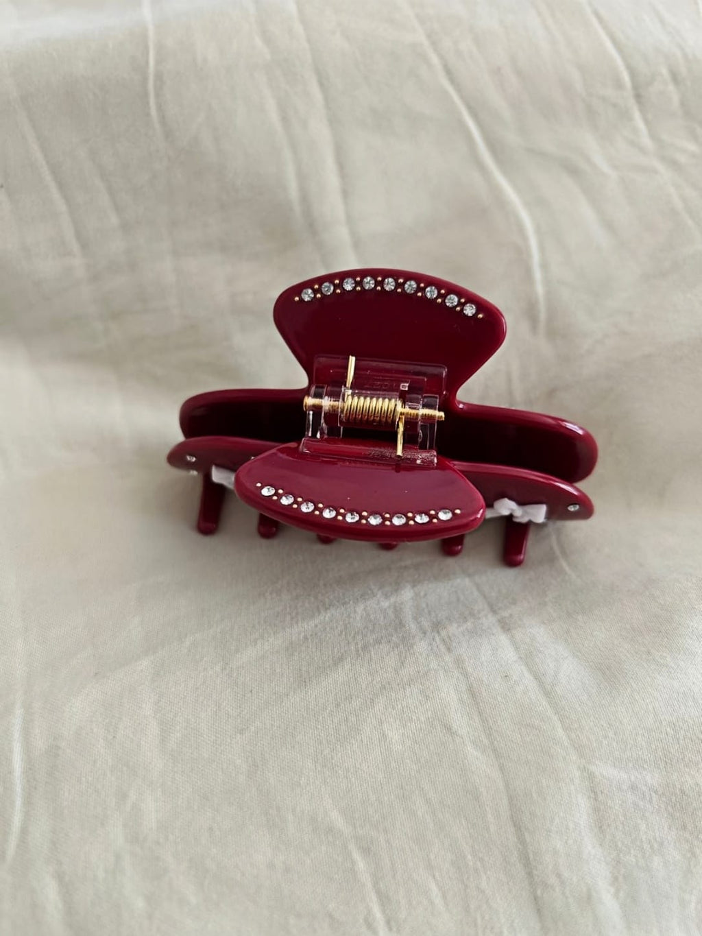 Red Bow Acetate Hair Claw Clip with Rhinestones | Elegant Hair Accessory