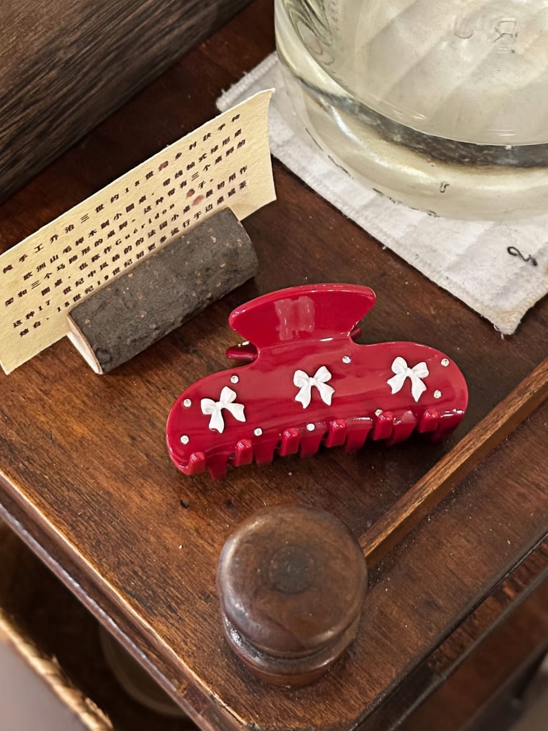 Red Bow Acetate Hair Claw Clip with Rhinestones | Elegant Hair Accessory