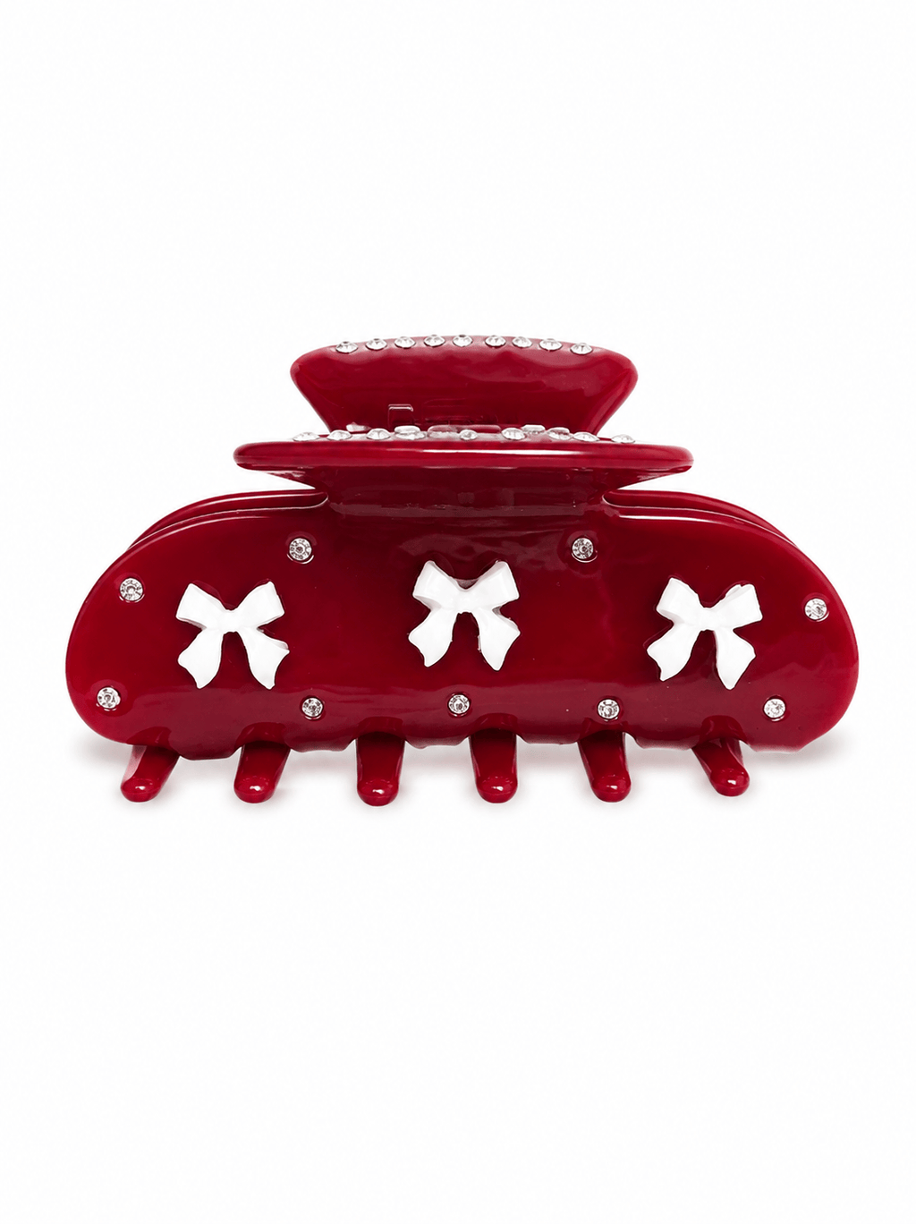 Red Bow Acetate Hair Claw Clip with Rhinestones | Elegant Hair Accessory