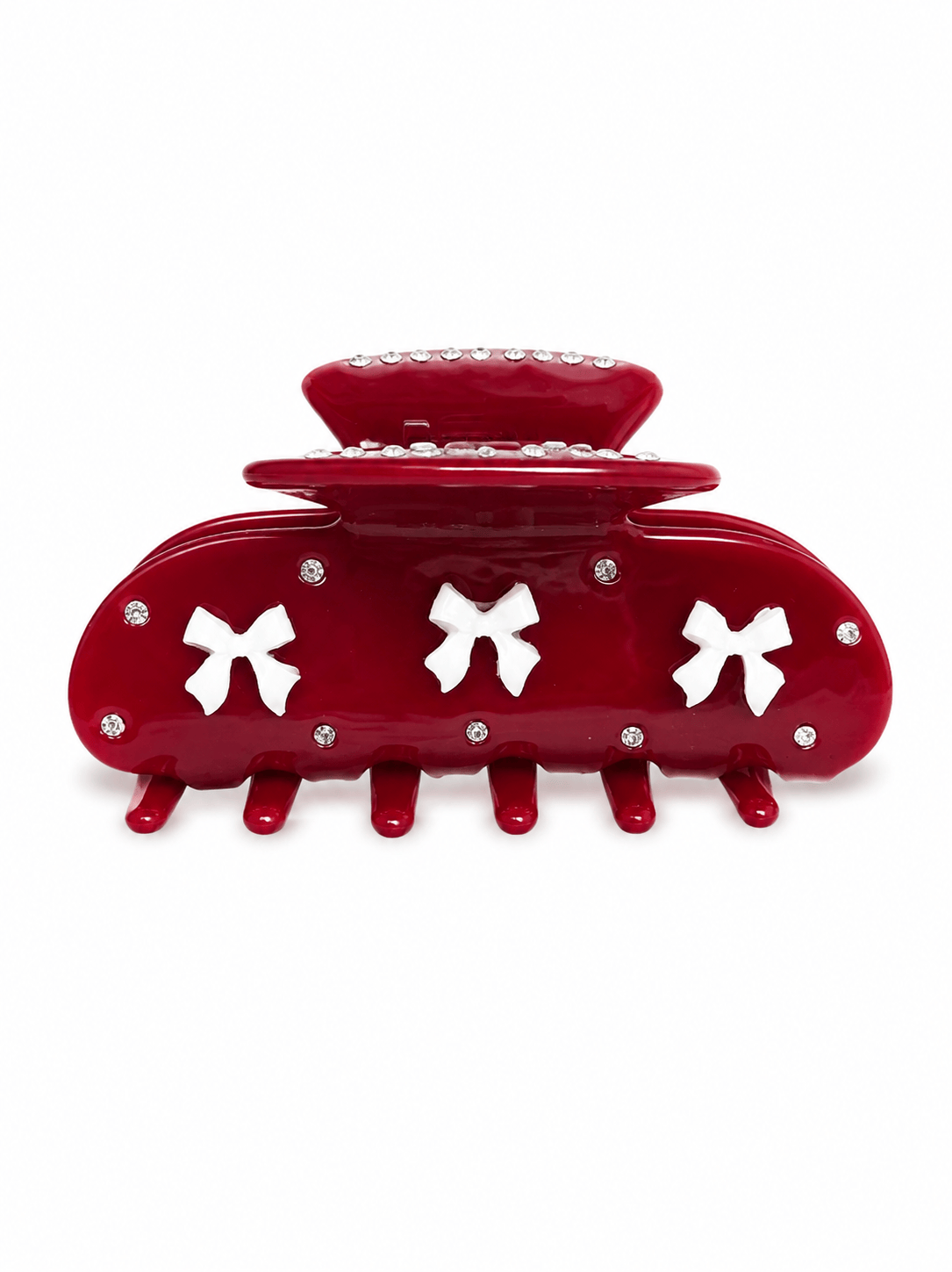 Red Bow Acetate Hair Claw Clip with Rhinestones | Elegant Hair Accessory