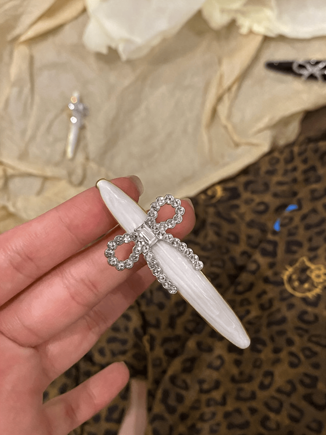 Rhinestone Bow Hair Clip | Pearl Acetate Barrette for Women