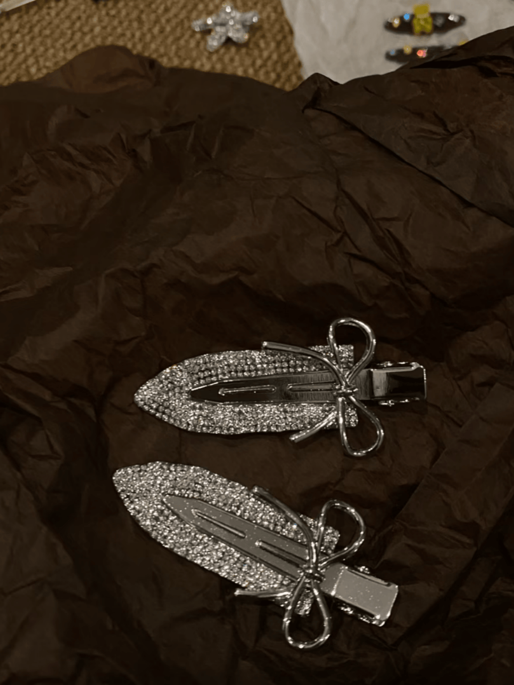 Rhinestone Bow Hair Clips – Metallic Crystal Barrettes | 2-Piece Set