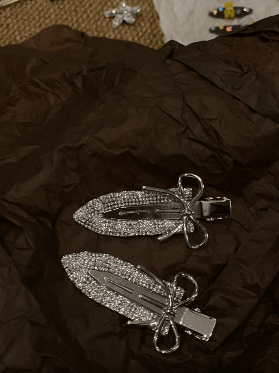 Rhinestone Bow Hair Clips – Metallic Crystal Barrettes | 2-Piece Set