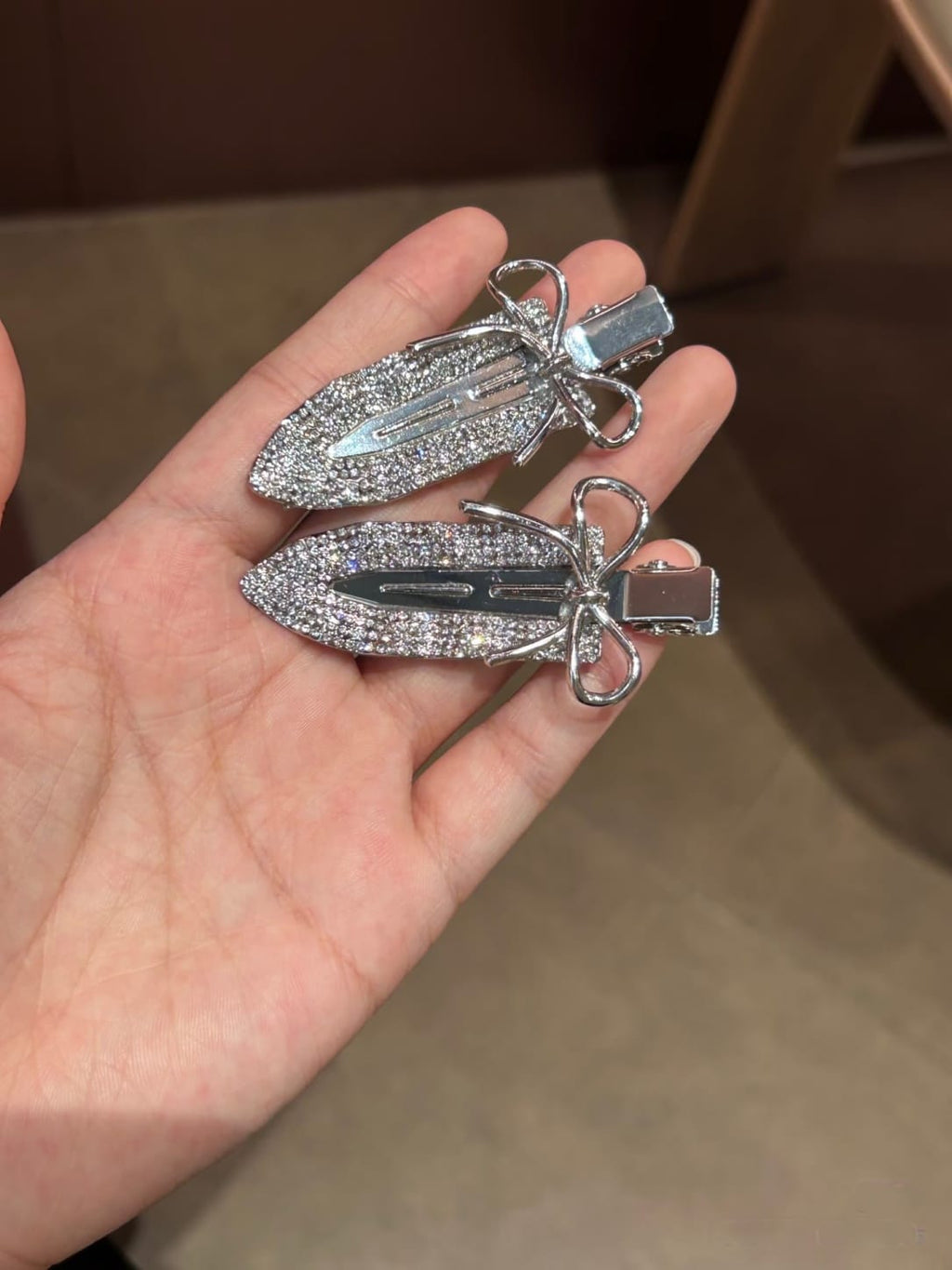 Rhinestone Bow Hair Clips – Metallic Crystal Barrettes | 2-Piece Set