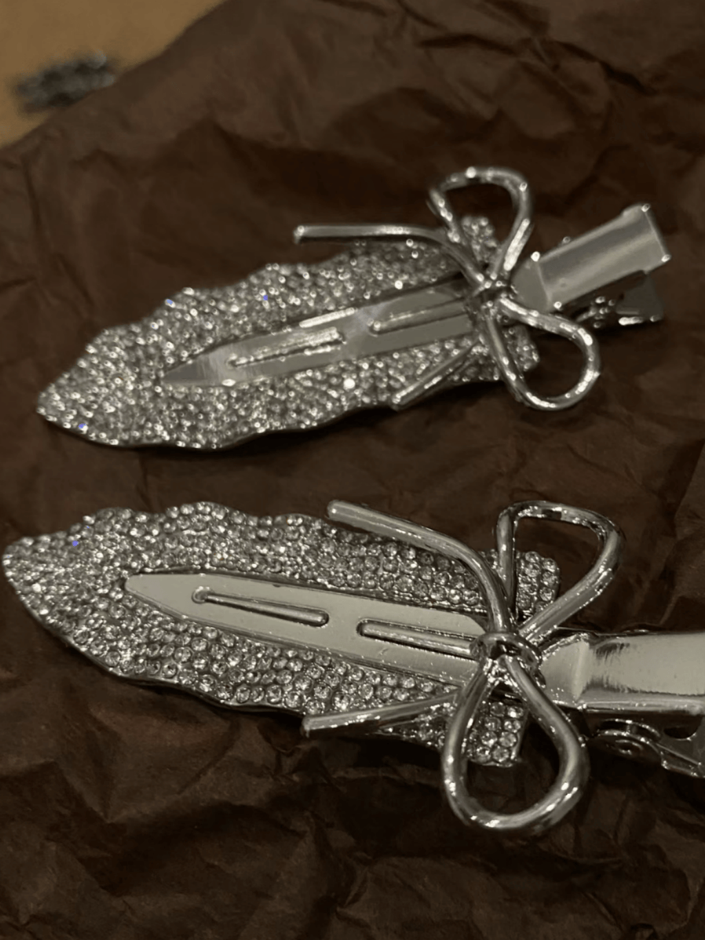 Rhinestone Bow Hair Clips – Metallic Crystal Barrettes | 2-Piece Set