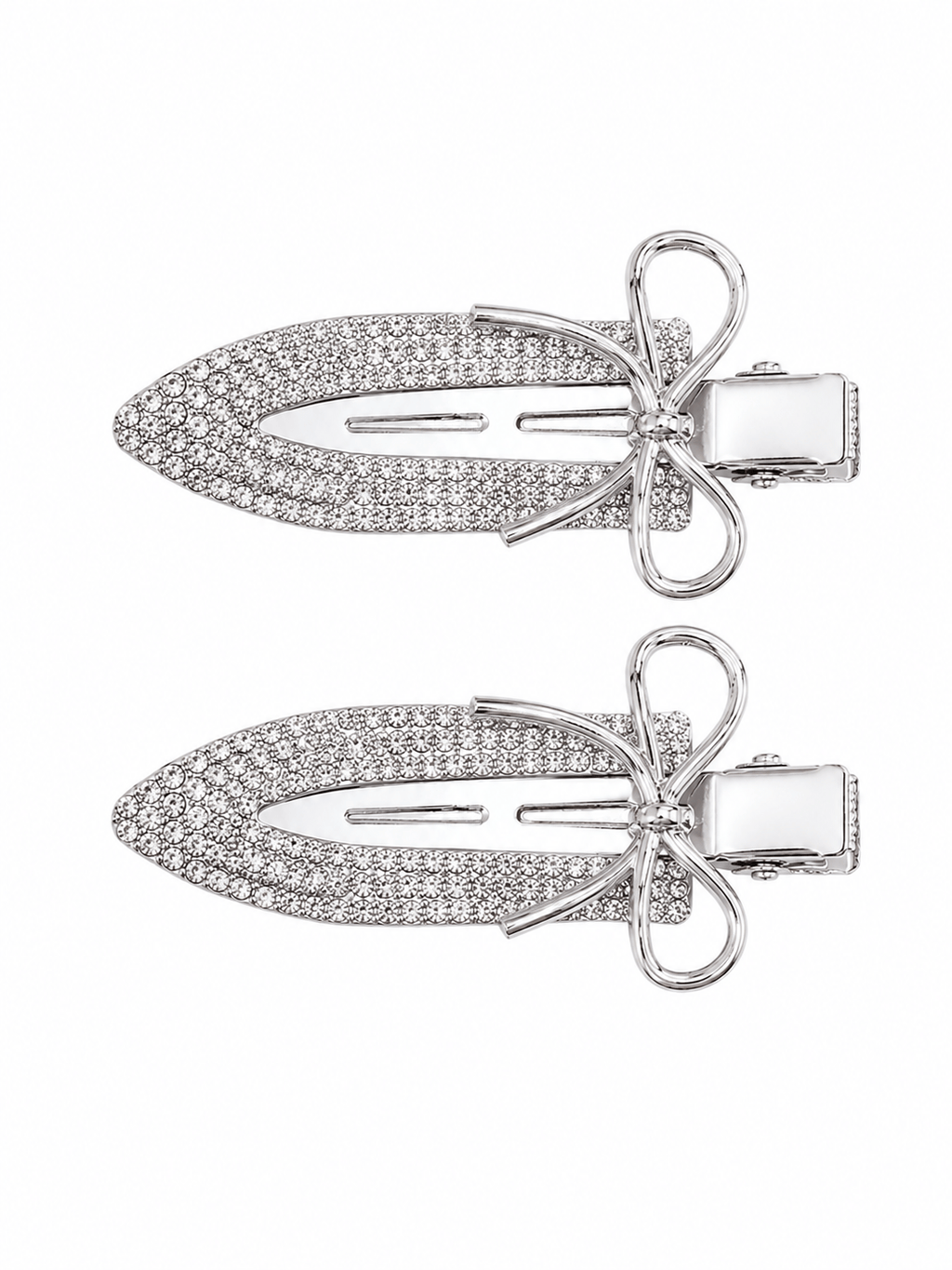 Rhinestone Bow Hair Clips – Metallic Crystal Barrettes | 2-Piece Set