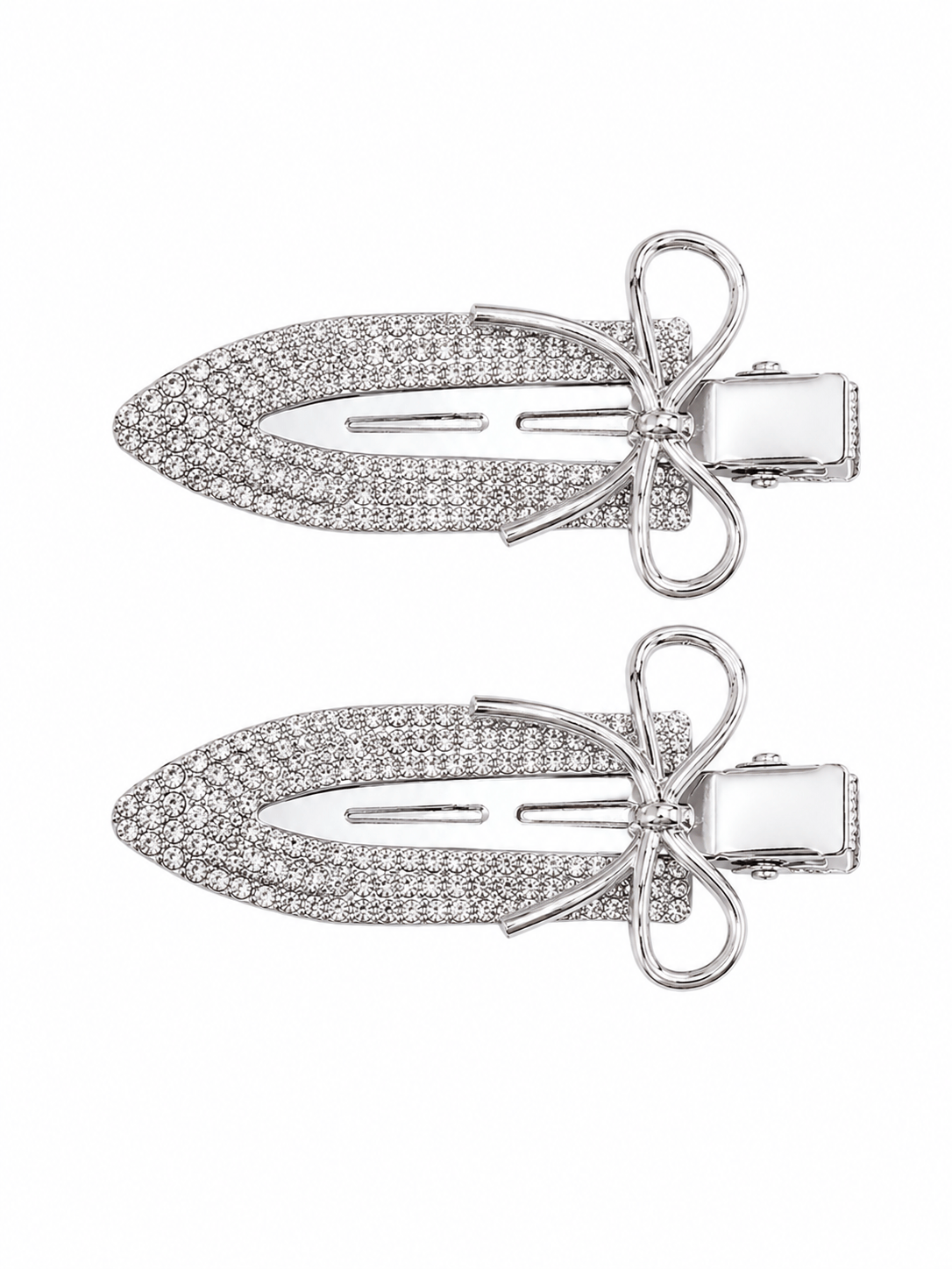 Rhinestone Bow Hair Clips – Metallic Crystal Barrettes | 2-Piece Set