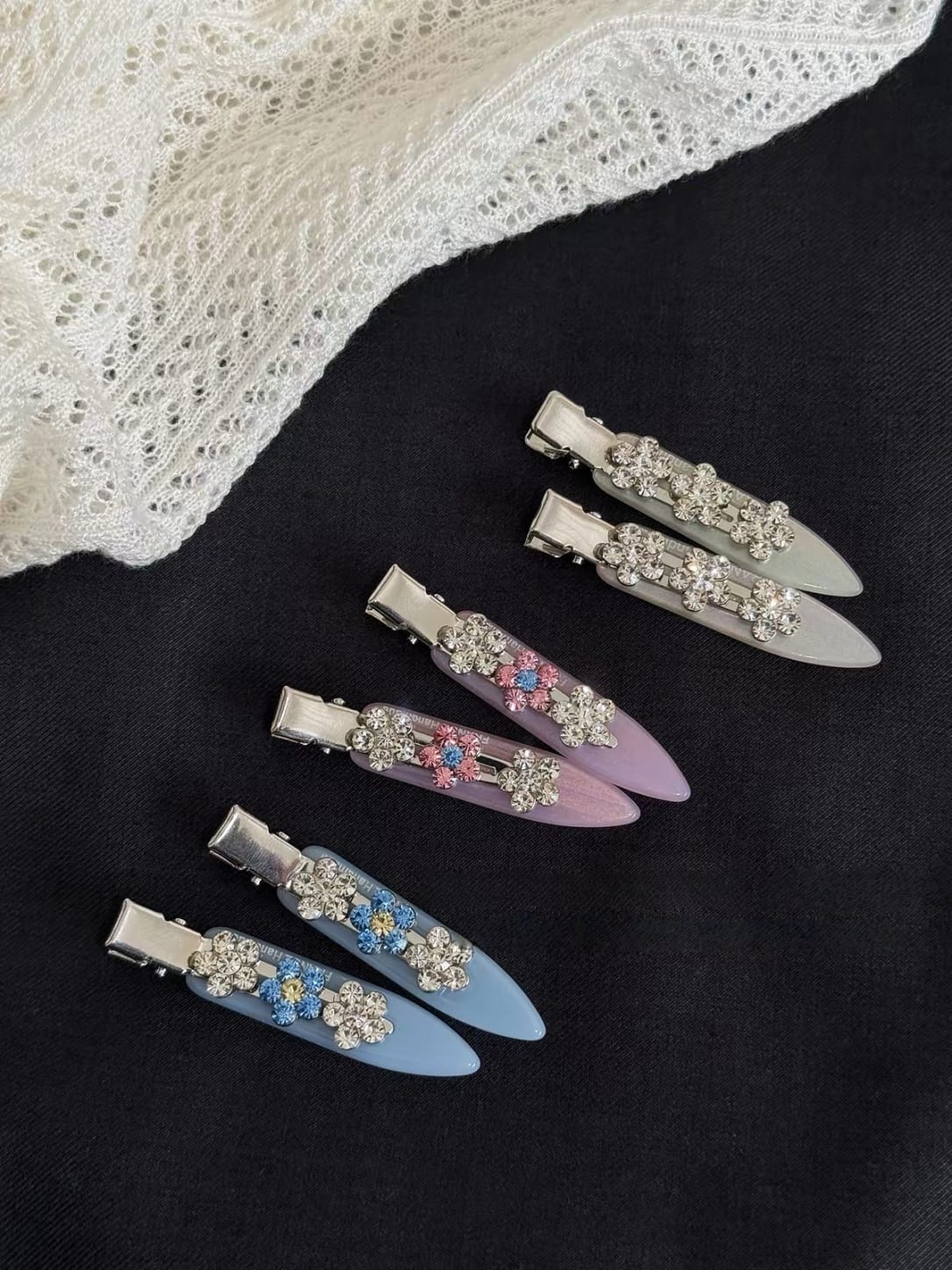 Rhinestone Flower No-Crease Hair Clips | 2-Piece Set