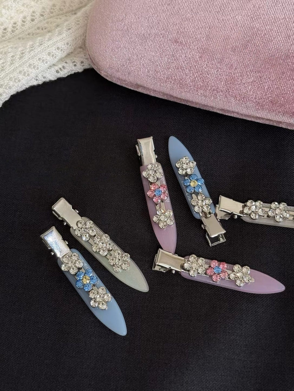Rhinestone Flower No-Crease Hair Clips | 2-Piece Set