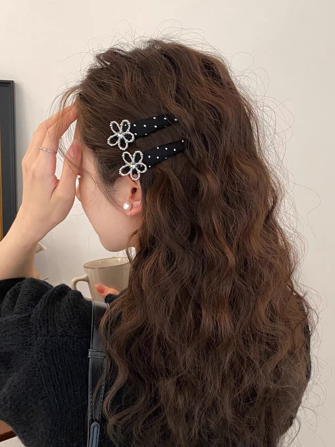 Rhinestone Flower Polka Dot Hair Clips | Elegant 2-Piece Set