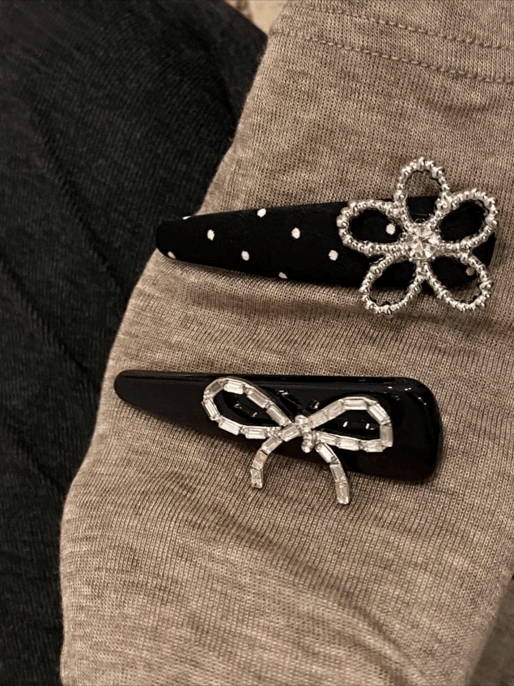 Rhinestone Flower Polka Dot Hair Clips | Elegant 2-Piece Set