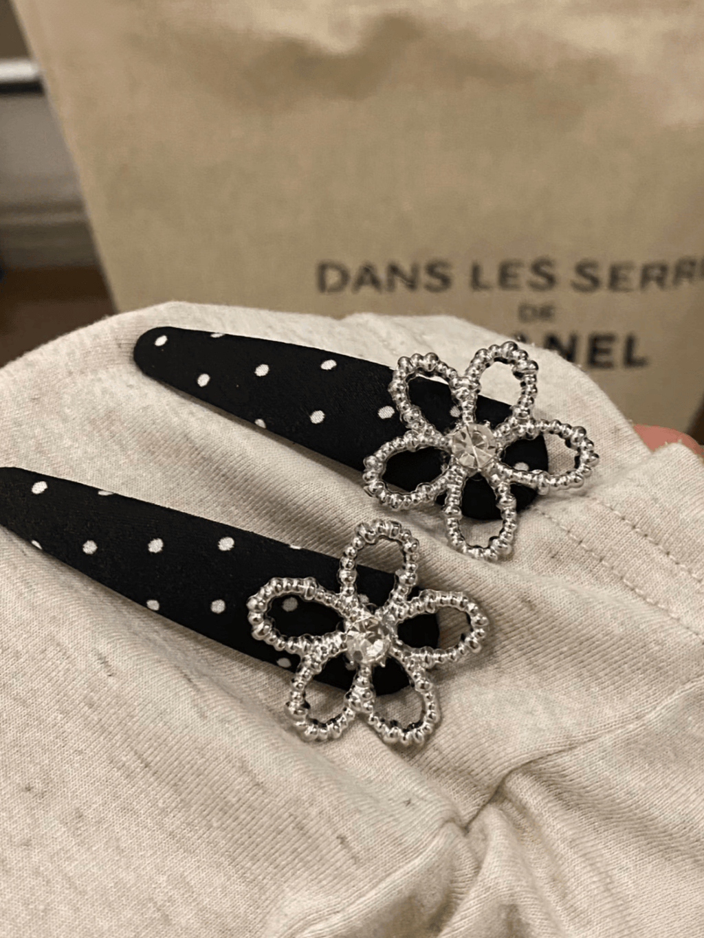 Rhinestone Flower Polka Dot Hair Clips | Elegant 2-Piece Set