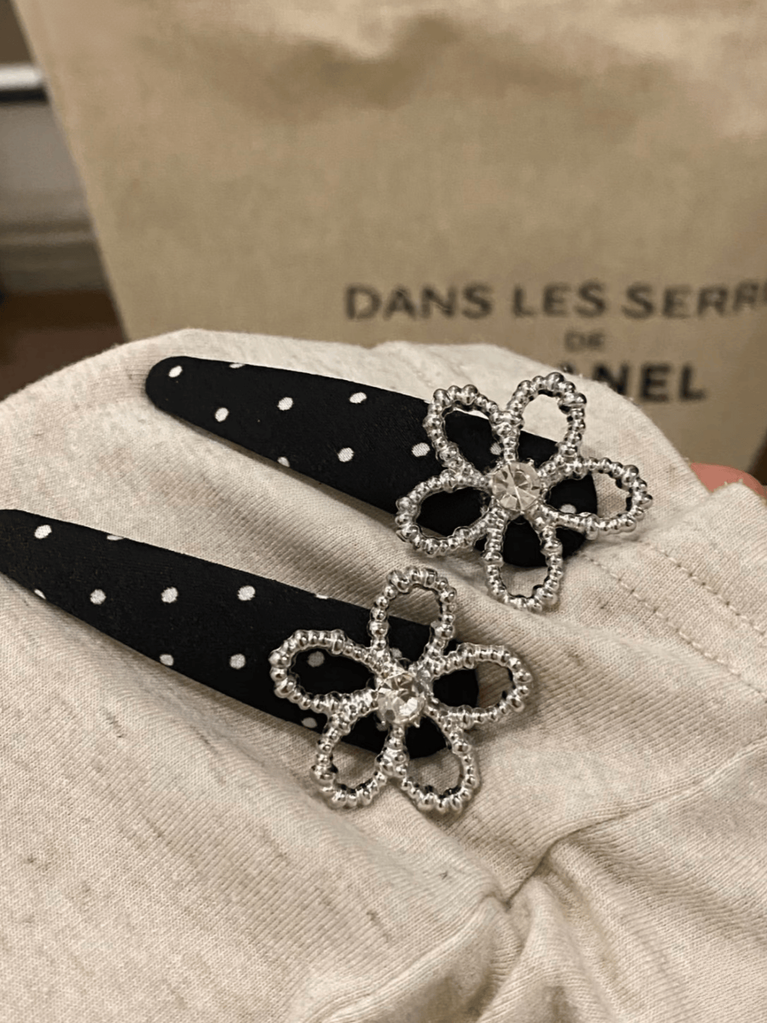 Rhinestone Flower Polka Dot Hair Clips | Elegant 2-Piece Set
