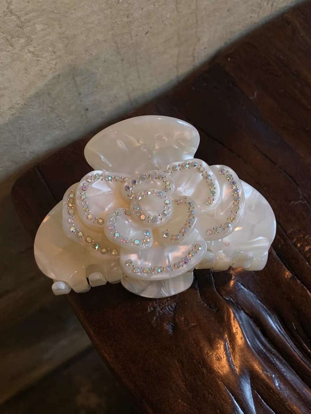 Rhinestone Rose Flower Acetate Hair Claw Clip | Elegant Hair Accessory