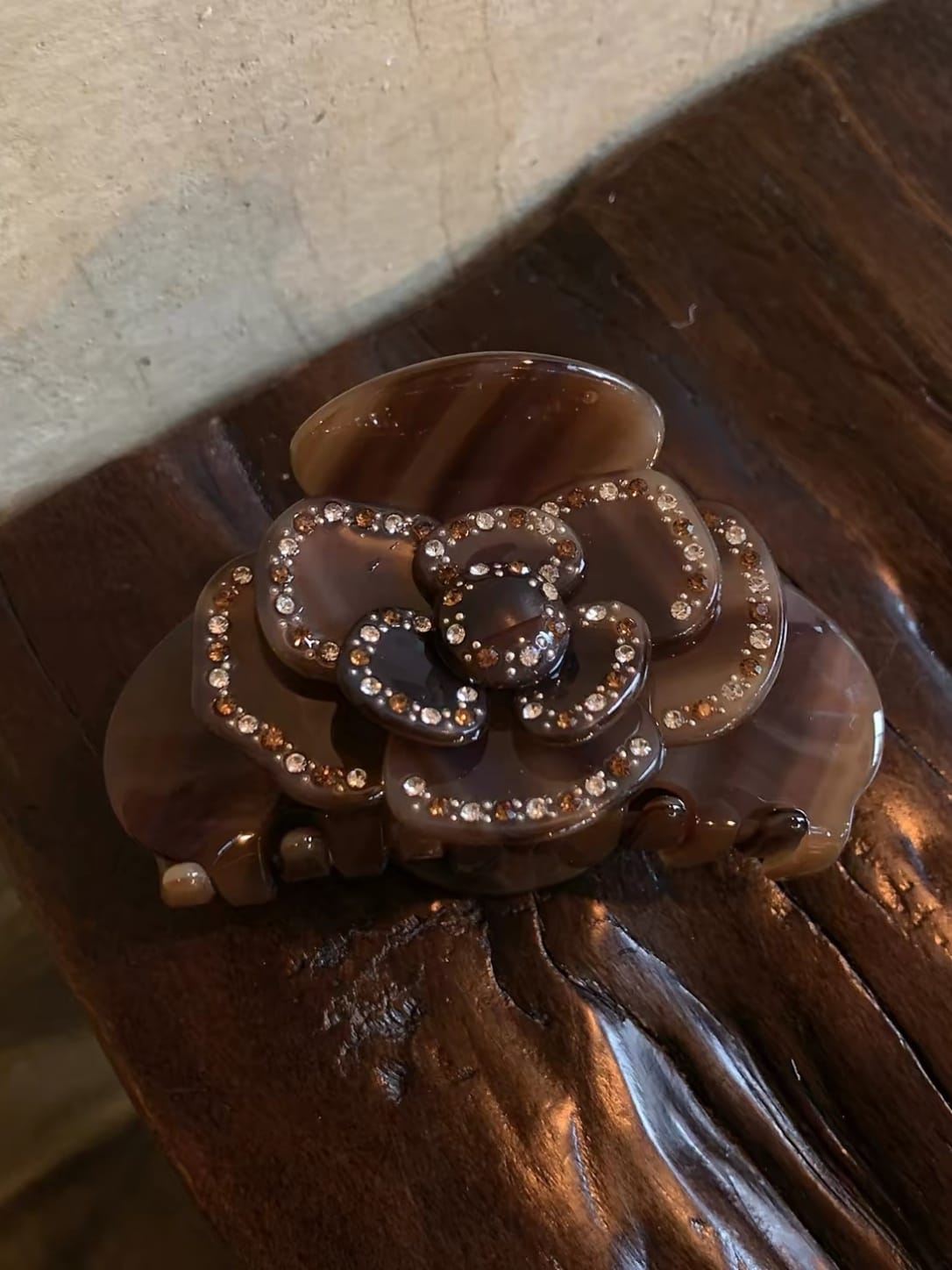 Rhinestone Rose Flower Acetate Hair Claw Clip | Elegant Hair Accessory