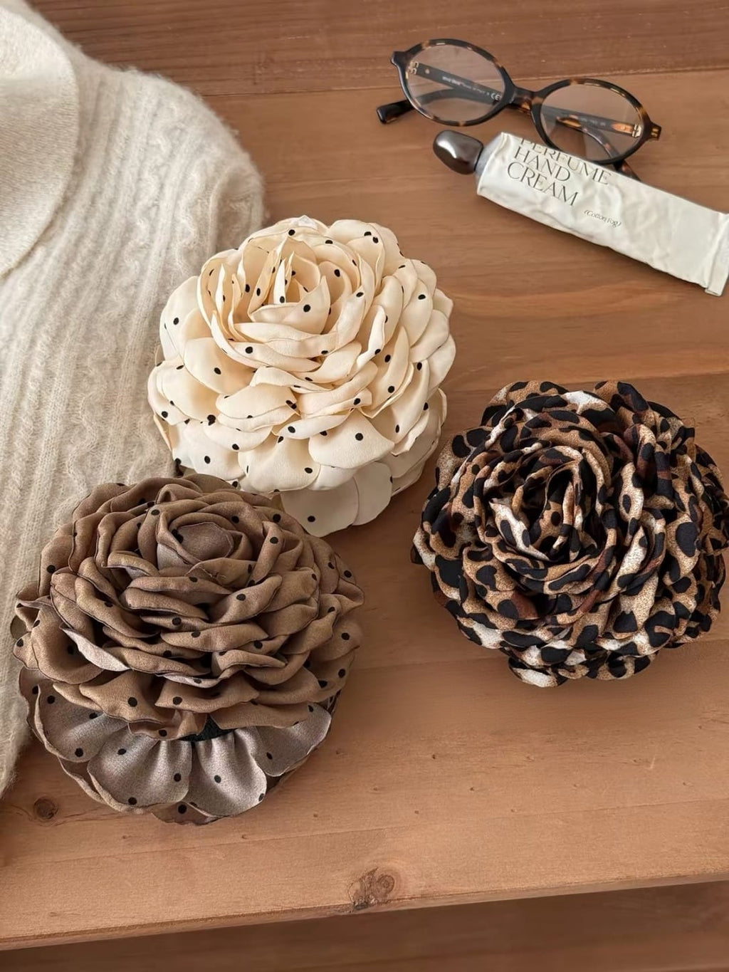Romantic Rose Flower Claw Clip – Handmade Fabric Hair Clip