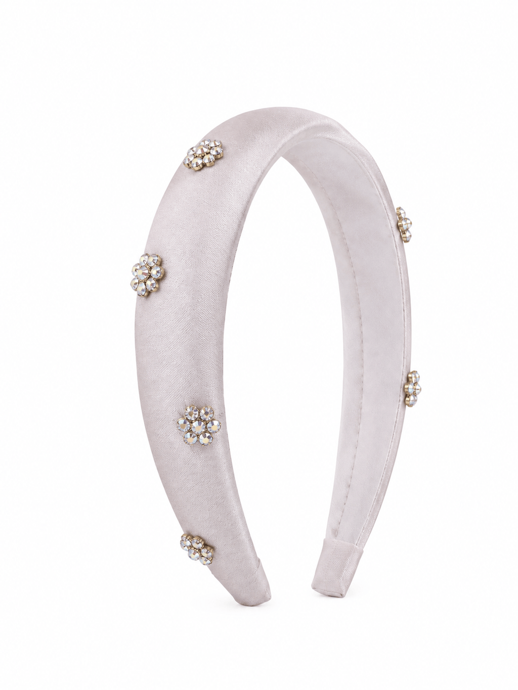 Satin Headband with Rhinestone Flowers – Pink & Black