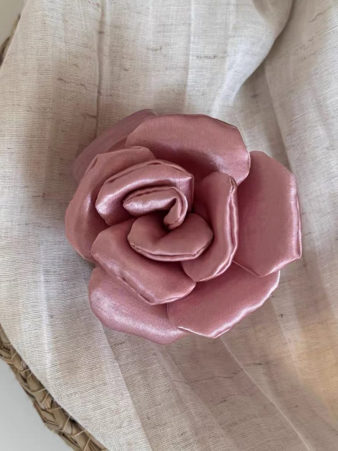 Satin Rose Bud Hair Claw Clip – Romantic 3D Floral Fabric Hair Accessory