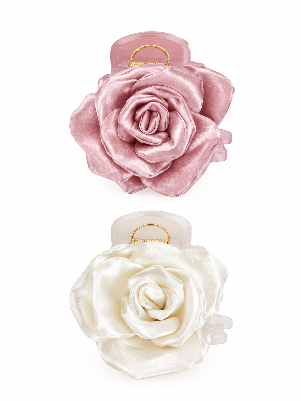 Satin Rose Bud Hair Claw Clip – Romantic 3D Floral Fabric Hair Accessory