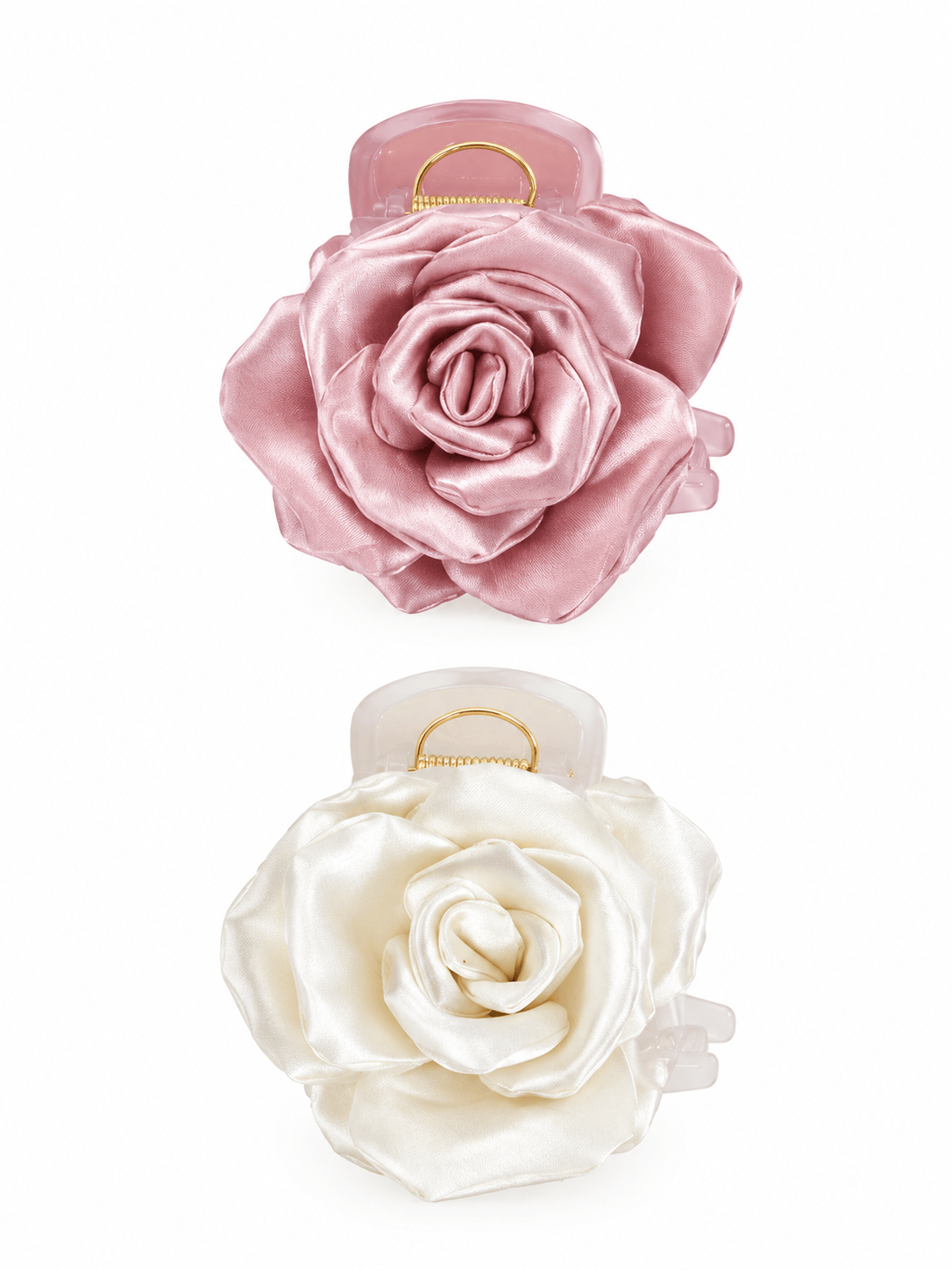 Satin Rose Bud Hair Claw Clip – Romantic 3D Floral Fabric Hair Accessory
