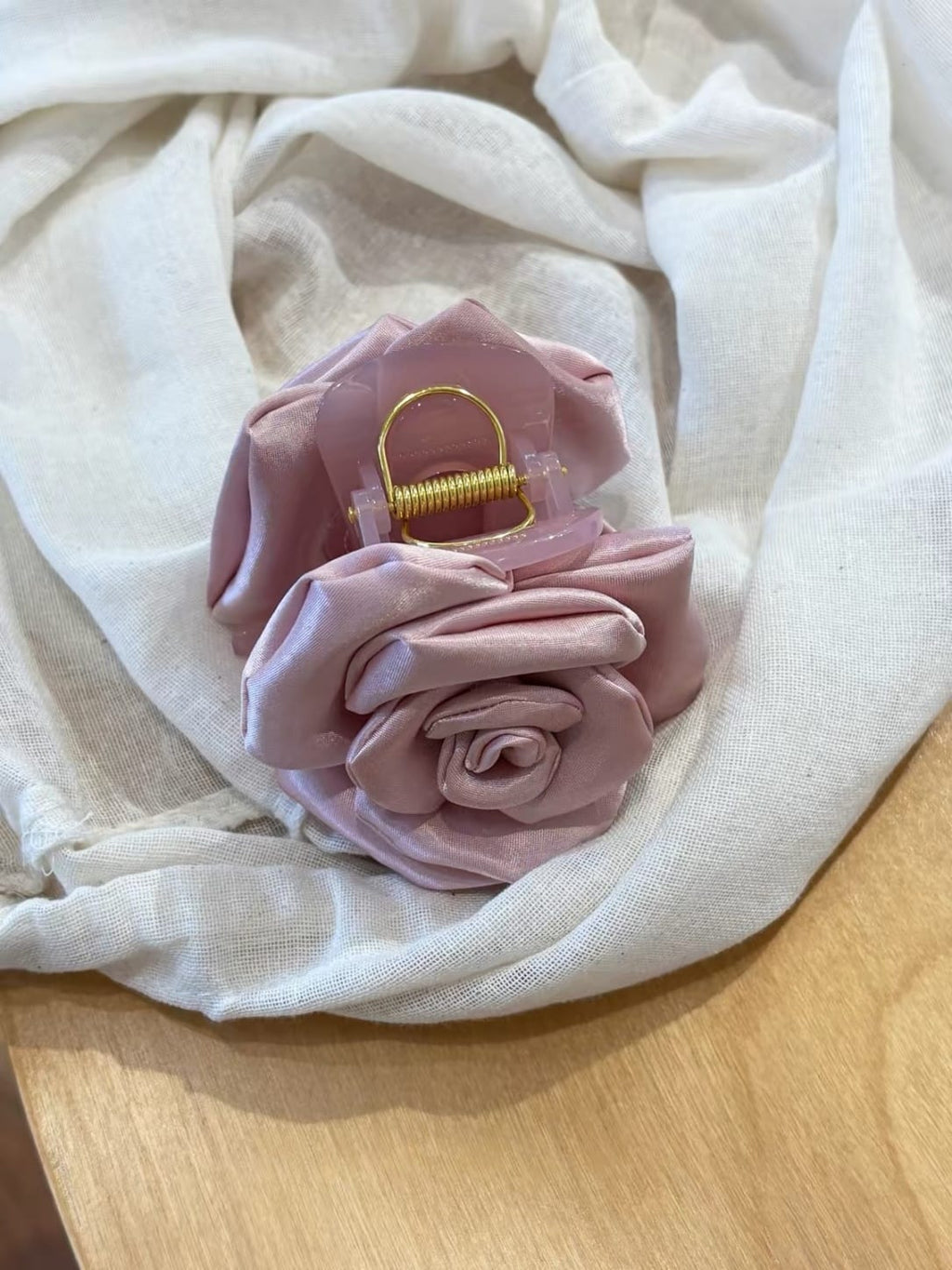 Satin Rose Bud Hair Claw Clip – Romantic 3D Floral Fabric Hair Accessory