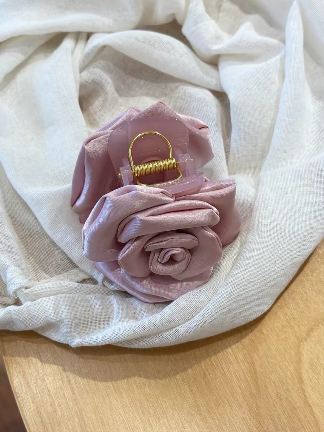 Satin Rose Bud Hair Claw Clip – Romantic 3D Floral Fabric Hair Accessory