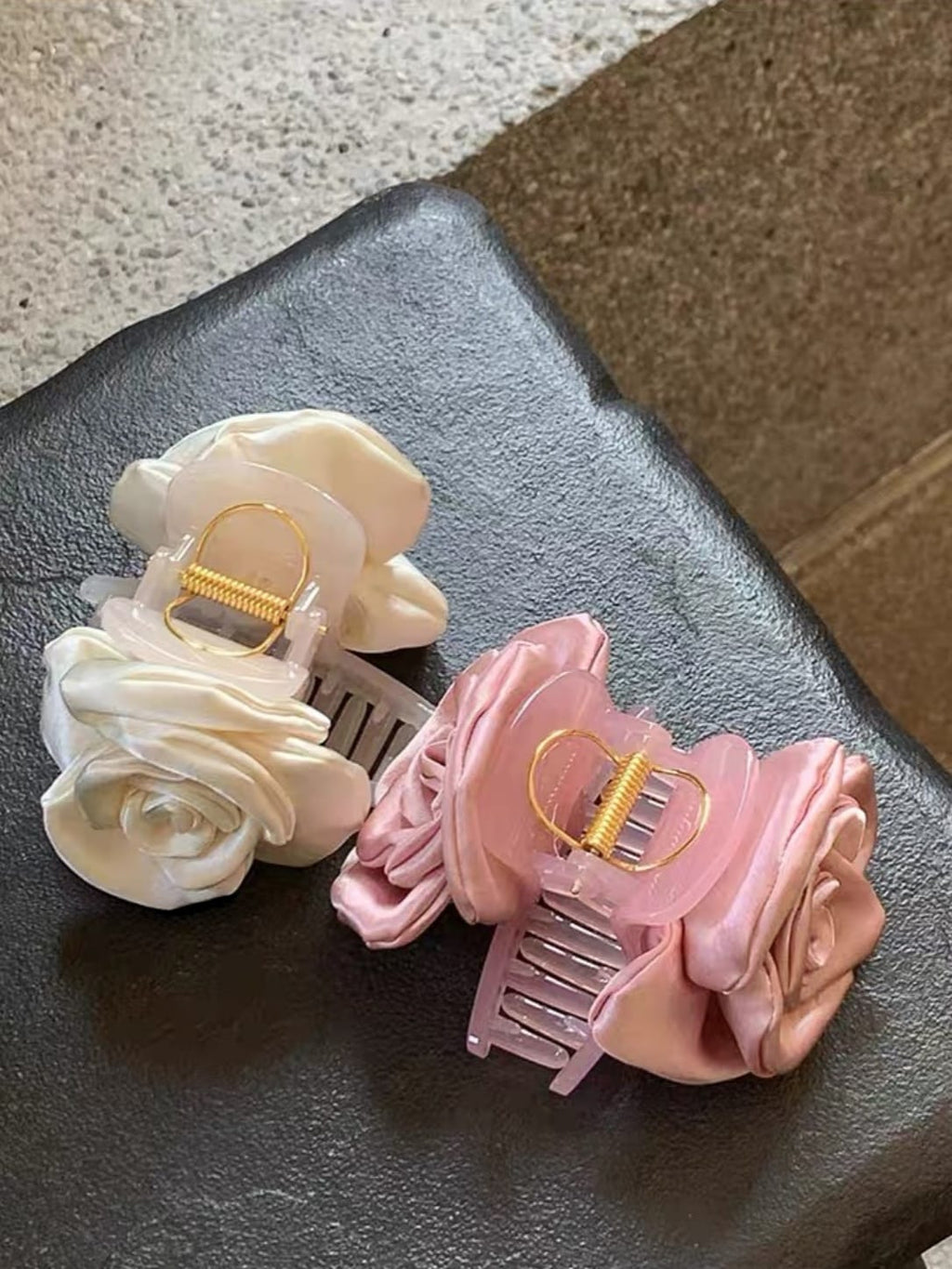 Satin Rose Bud Hair Claw Clip – Romantic 3D Floral Fabric Hair Accessory