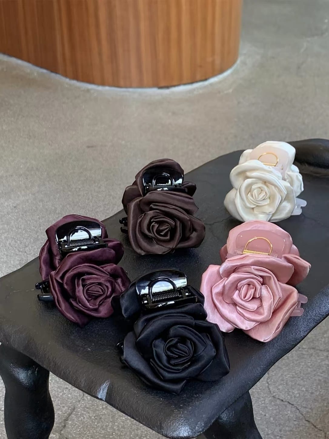 Satin Rose Bud Hair Claw Clip – Romantic 3D Floral Fabric Hair Accessory