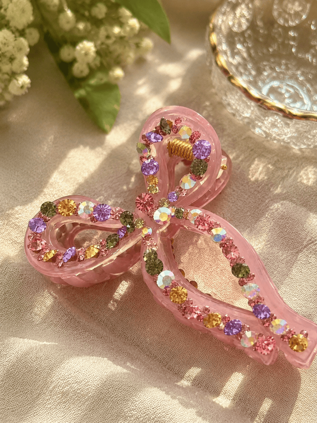 Sparkling Jelly Crystal Bow Claw Clip | Czech Rhinestone Hair Clip