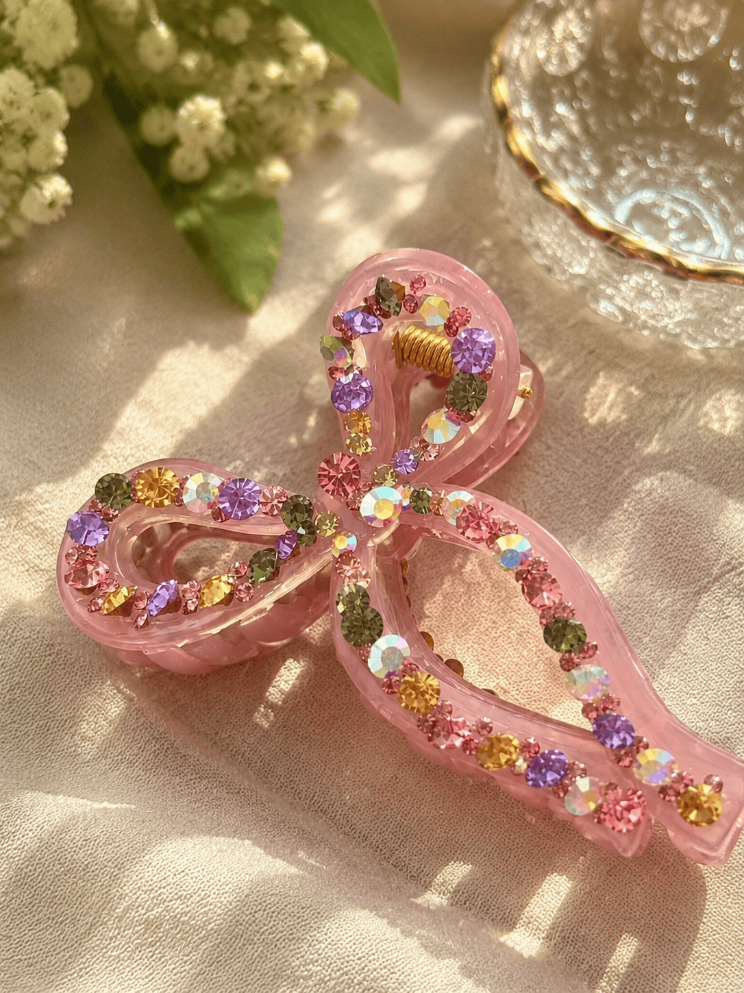 Sparkling Jelly Crystal Bow Claw Clip | Czech Rhinestone Hair Clip