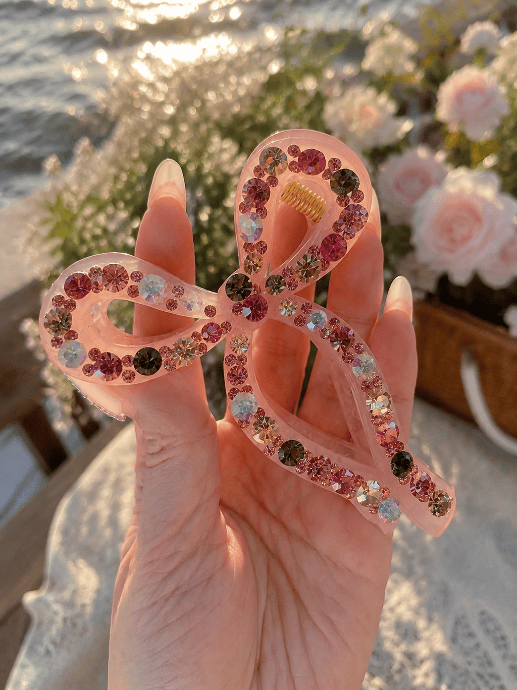 Sparkling Jelly Crystal Bow Claw Clip | Czech Rhinestone Hair Clip