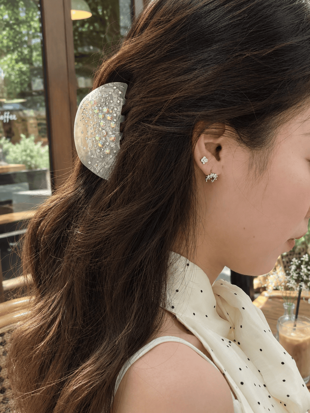 Sparkling Rhinestone Acetate Half-Moon Hair Claw Clip