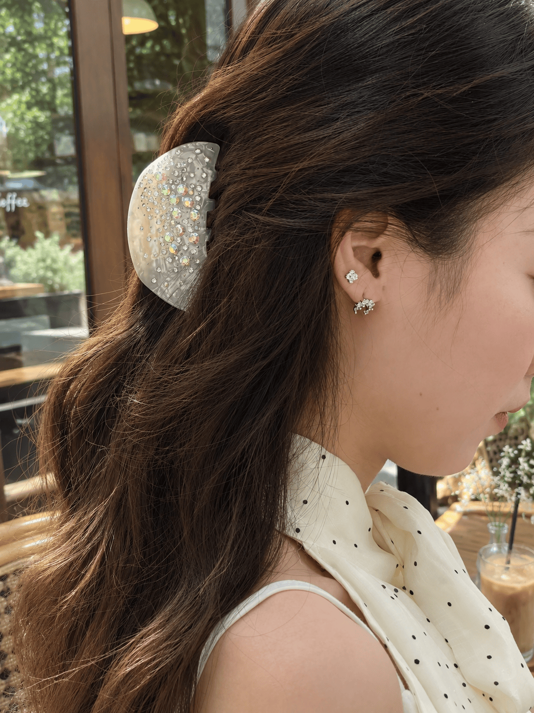 Sparkling Rhinestone Acetate Half-Moon Hair Claw Clip