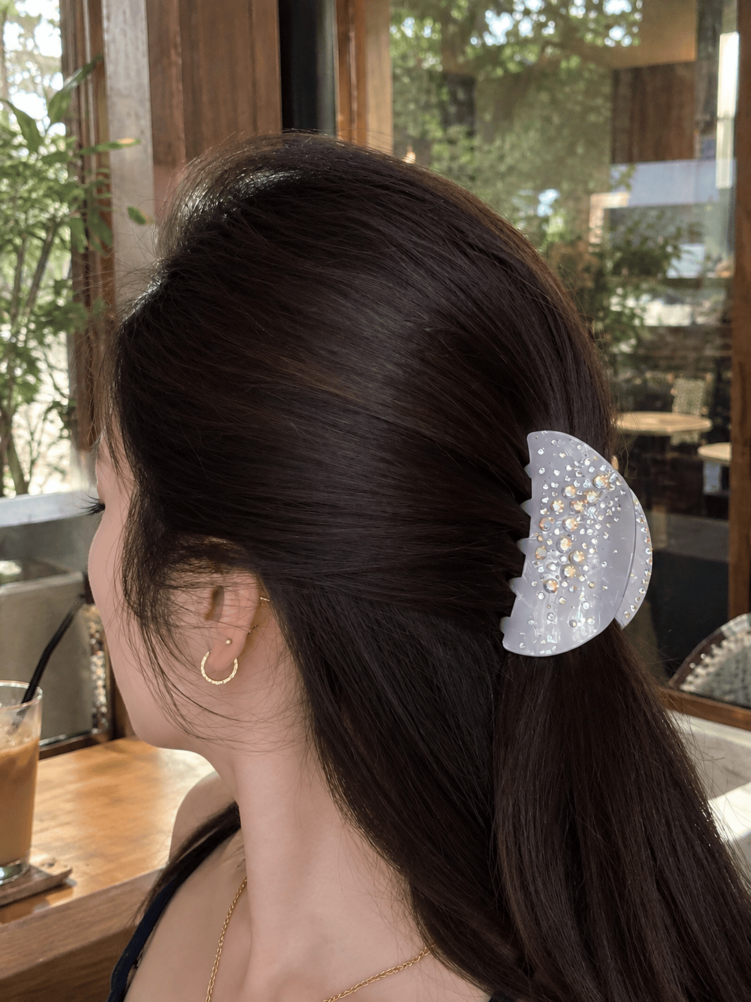 Sparkling Rhinestone Acetate Half-Moon Hair Claw Clip