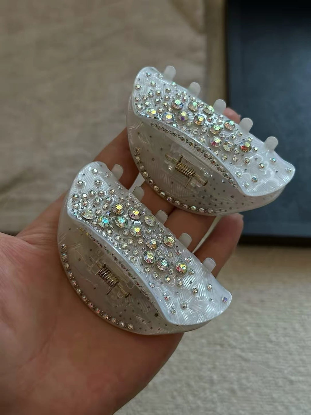 Sparkling Rhinestone Acetate Half-Moon Hair Claw Clip