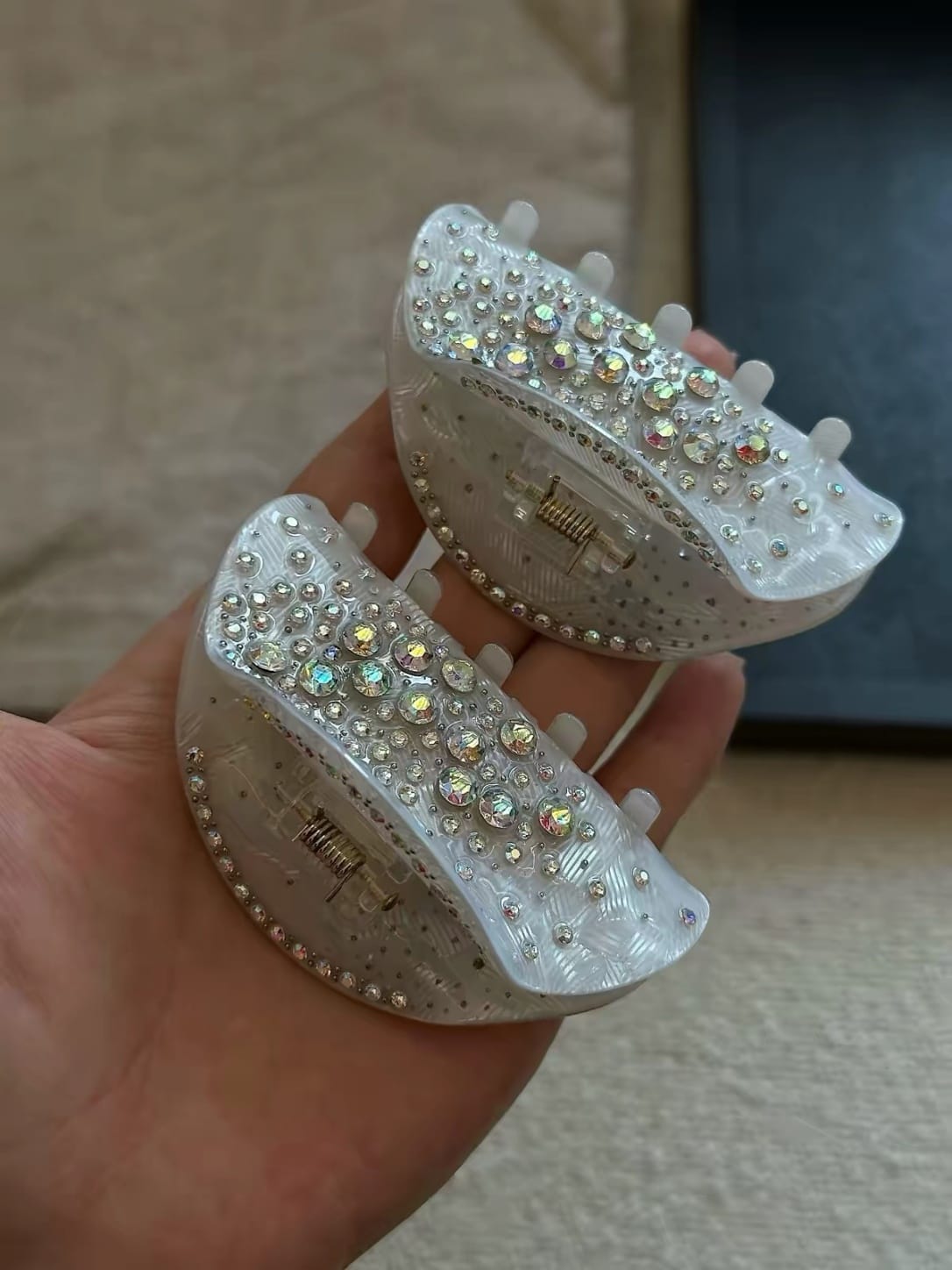 Sparkling Rhinestone Acetate Half-Moon Hair Claw Clip
