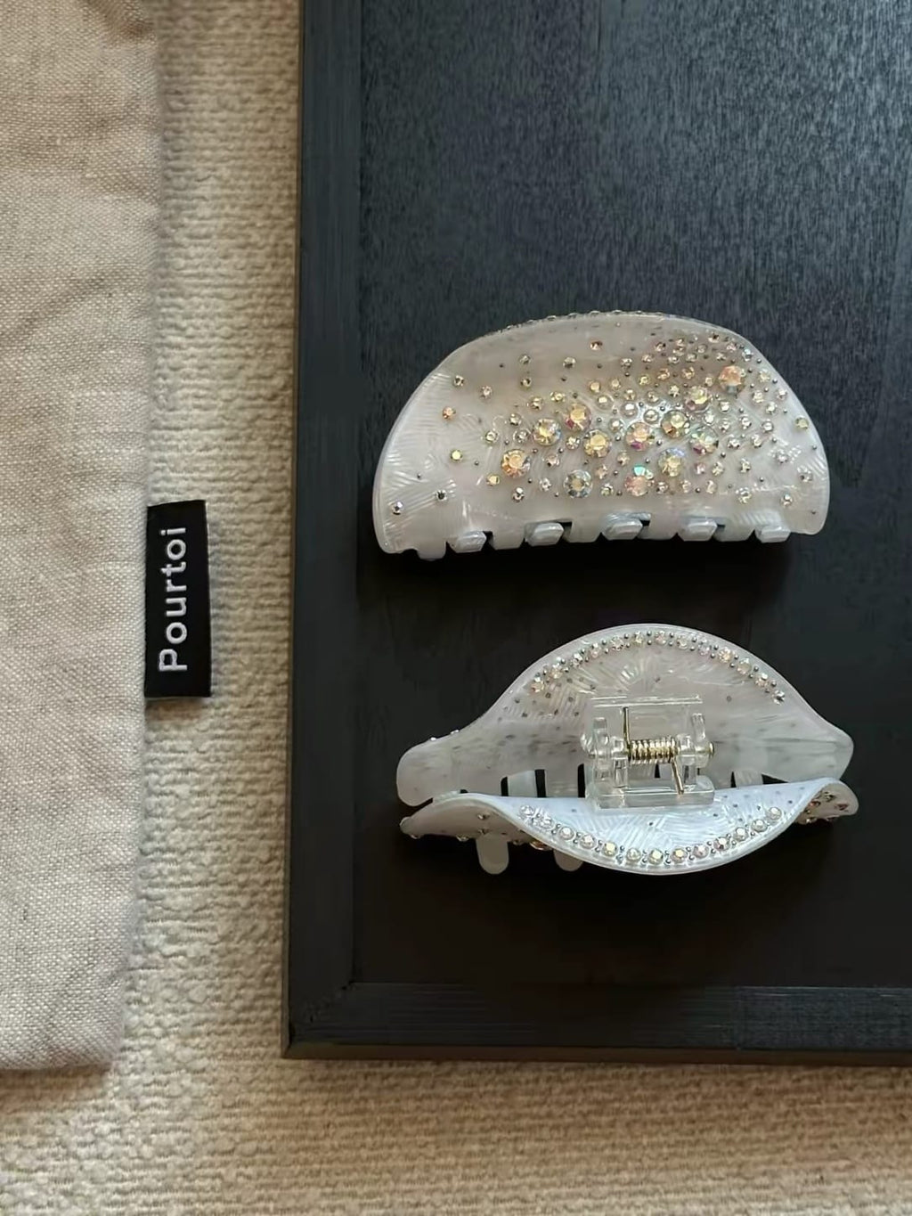 Sparkling Rhinestone Acetate Half-Moon Hair Claw Clip