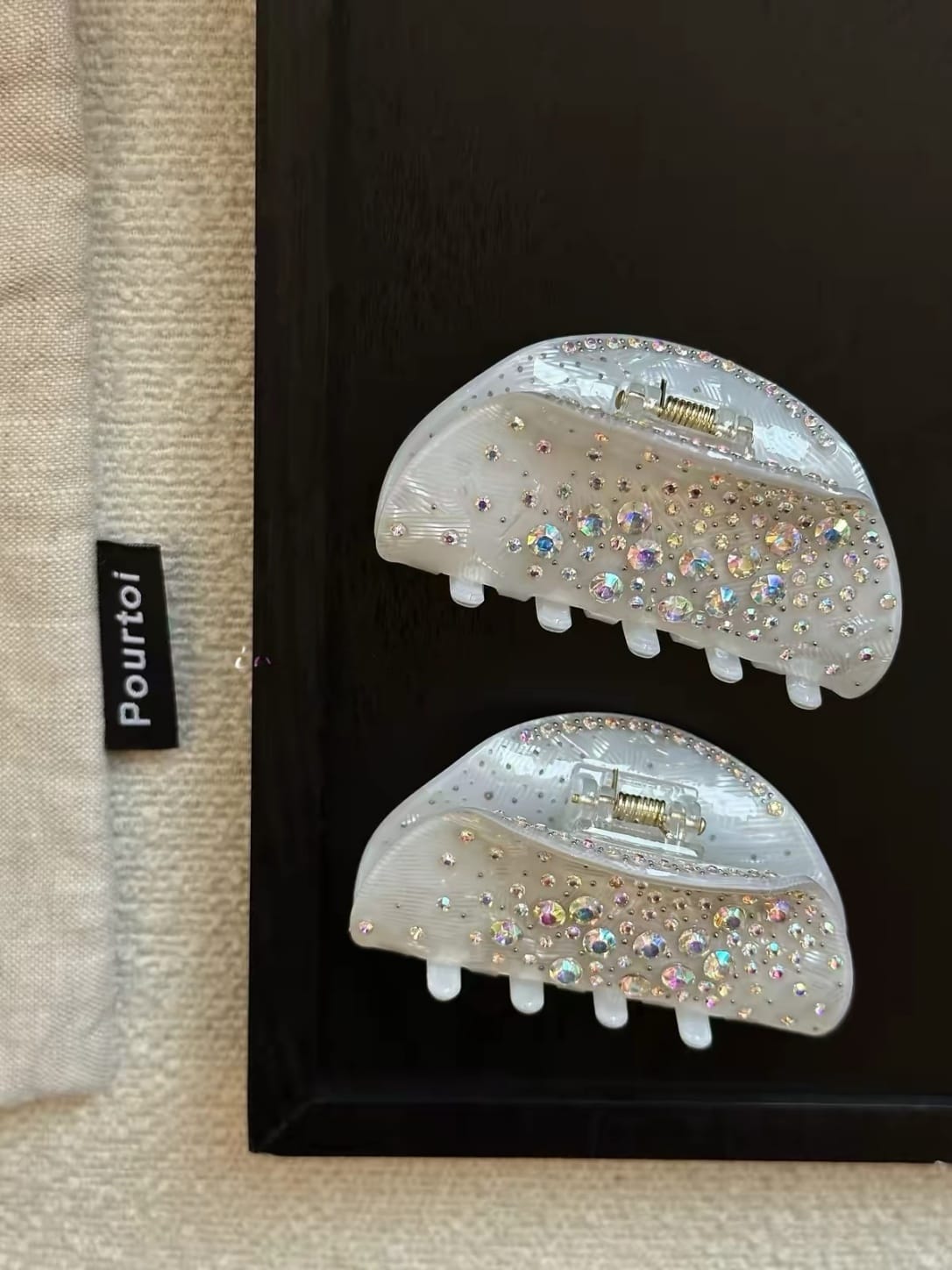 Sparkling Rhinestone Acetate Half-Moon Hair Claw Clip