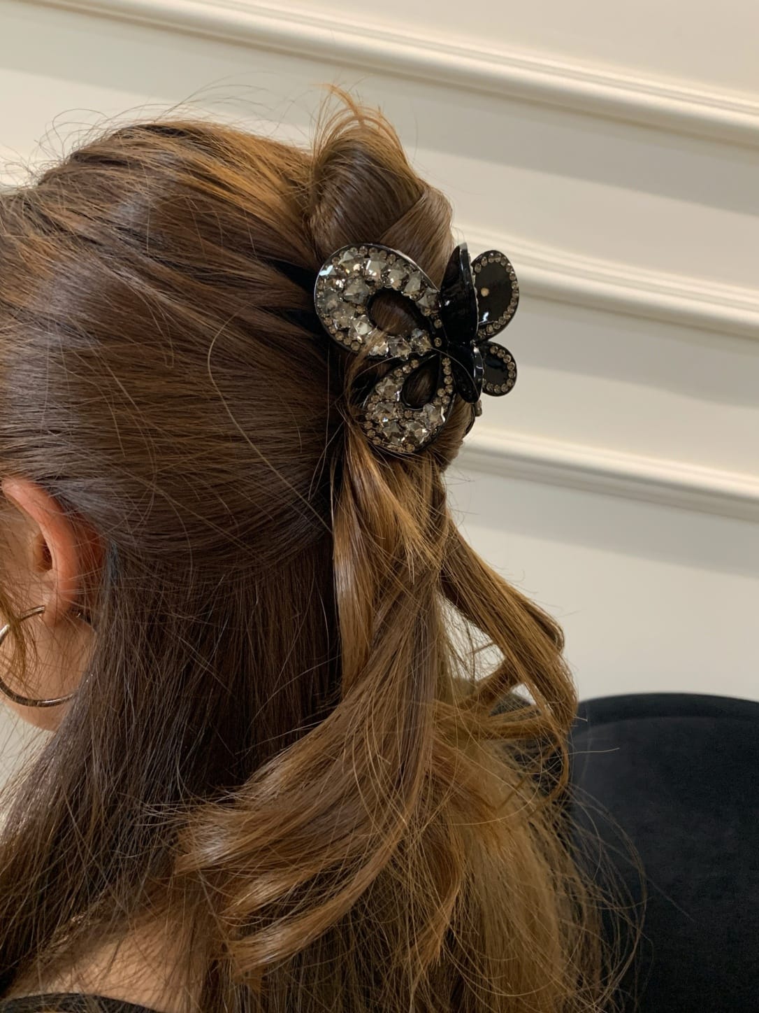 Sparkling Rhinestone Bow Hair Claw Clip | Vintage Acrylic Hair Accessory